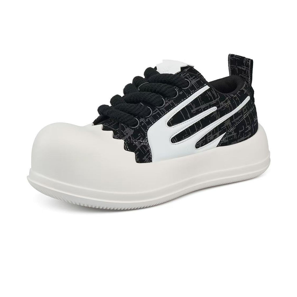 AstroPod 3M Reflective sneaker with black patterned uppers, white side accents and off-white soles, viewed from the front and outer side with the toe pointing left.