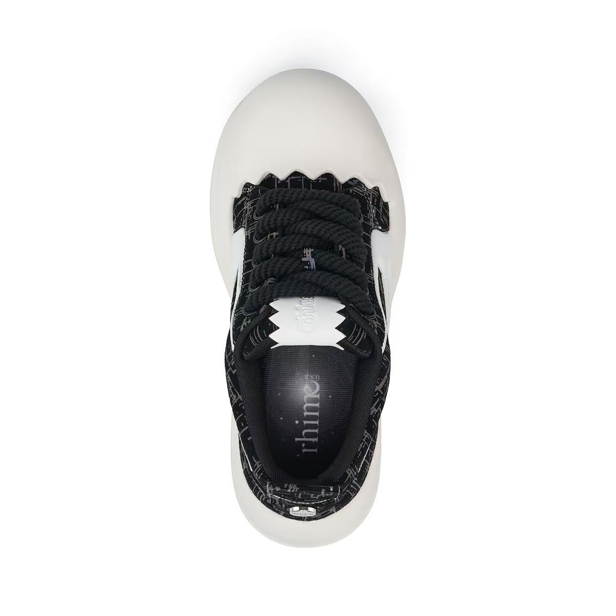 3M Reflective AstroPod sneaker viewed from above, showing the black patterned upper and black laces.