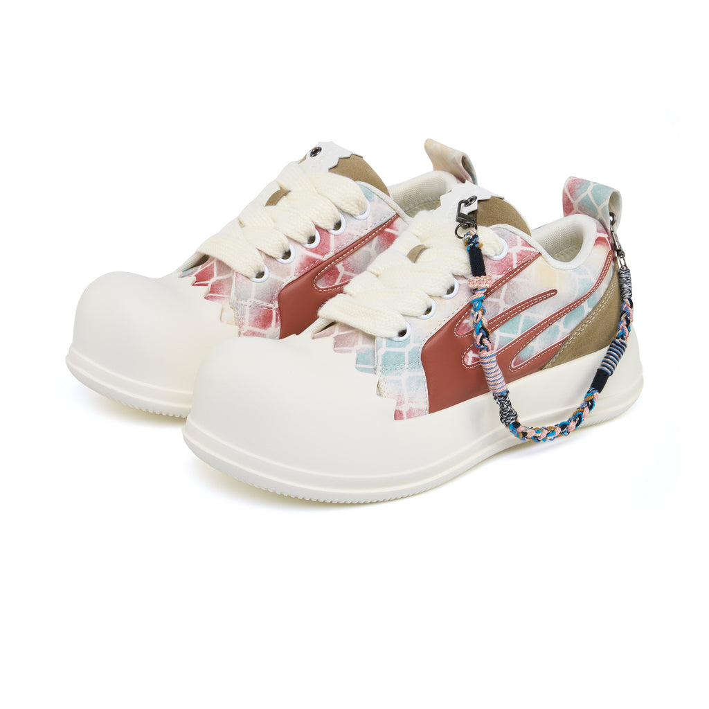 AstroPod Babyface Ray Wavy pair with pastel-patterned uppers, brown side accents and white soles, arranged at an angle to show the fronts and sides.
