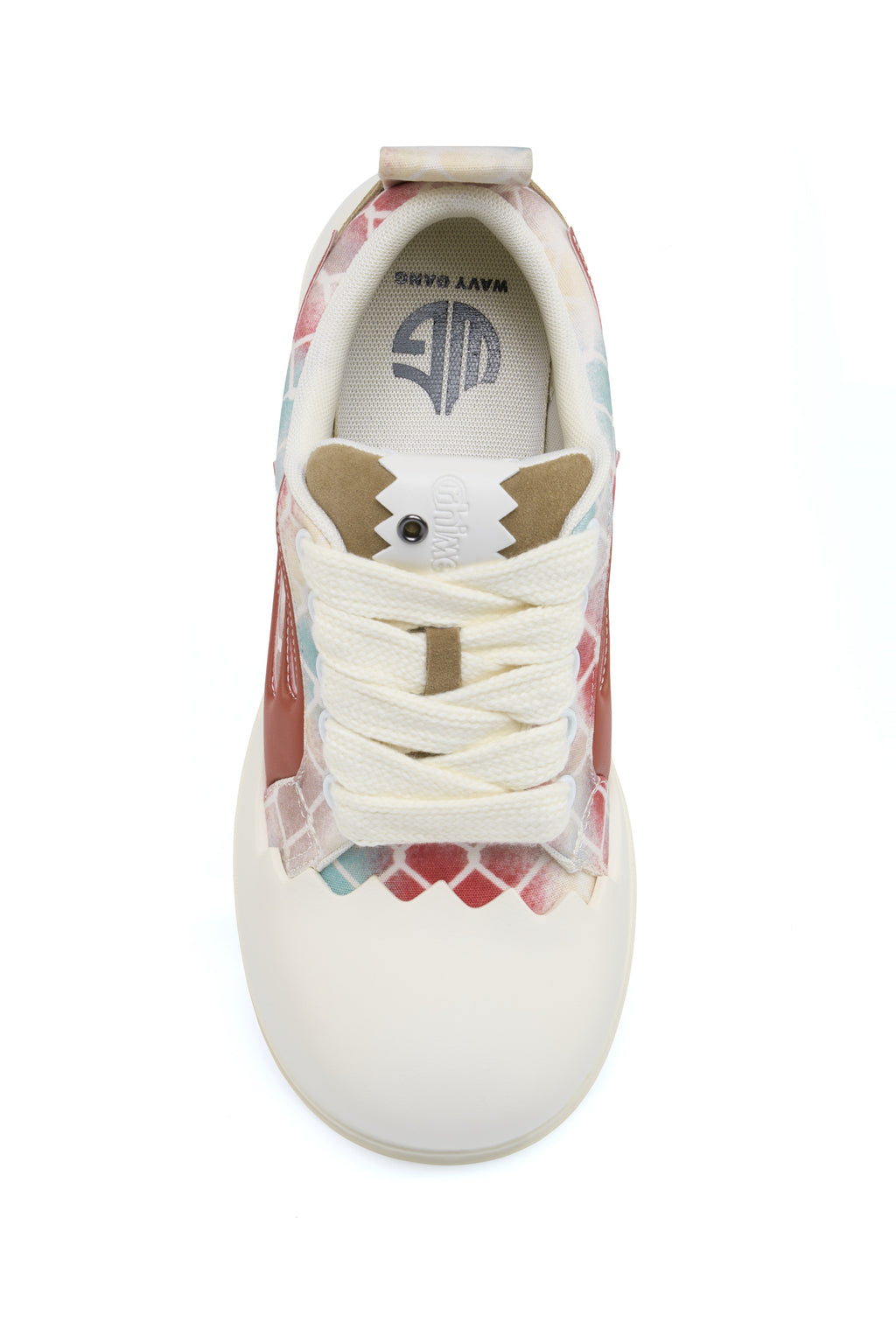 Babyface Ray - Wavy AstroPod sneaker viewed from above, showing the pastel-patterned upper and cream laces.