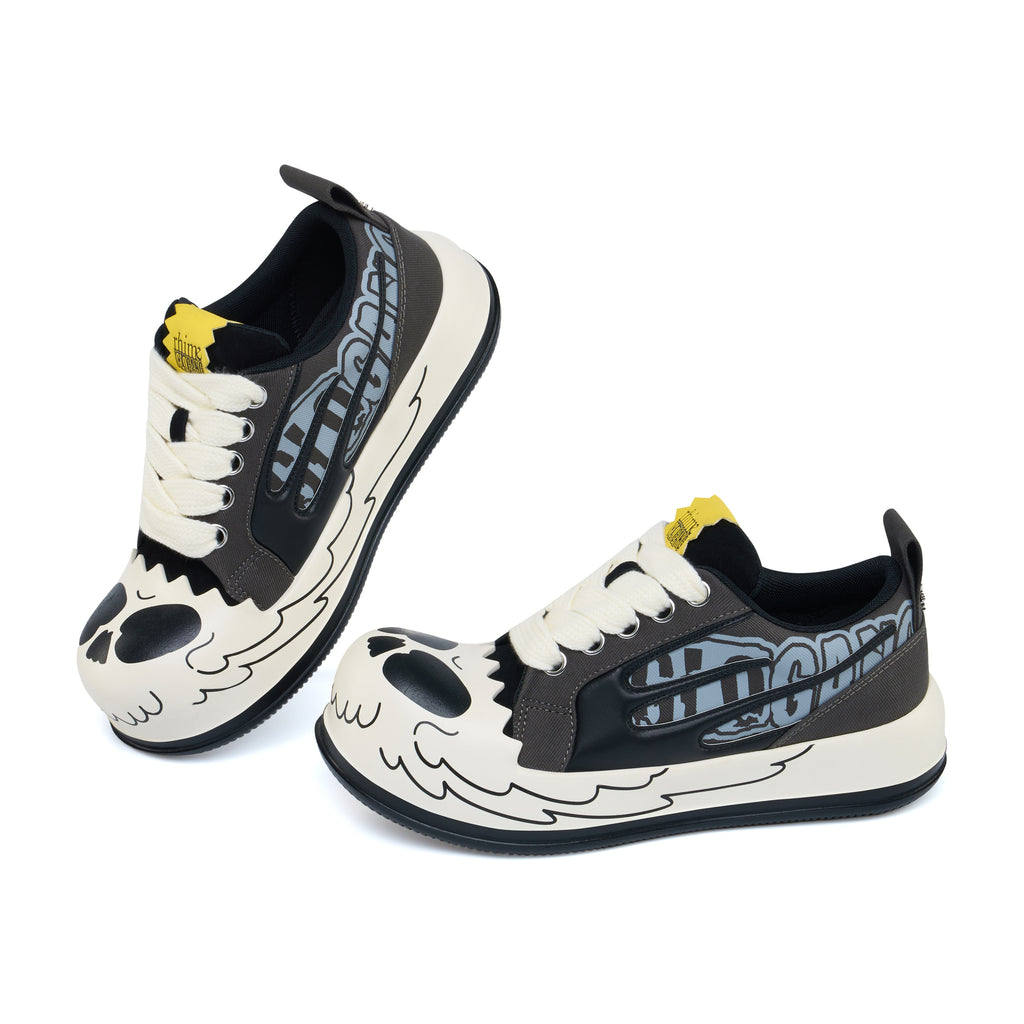 AstroPod Glo Gang pair with gray-and-black graphics, white laces and printed light-colored sidewalls, arranged at an angle to show the fronts and sides.